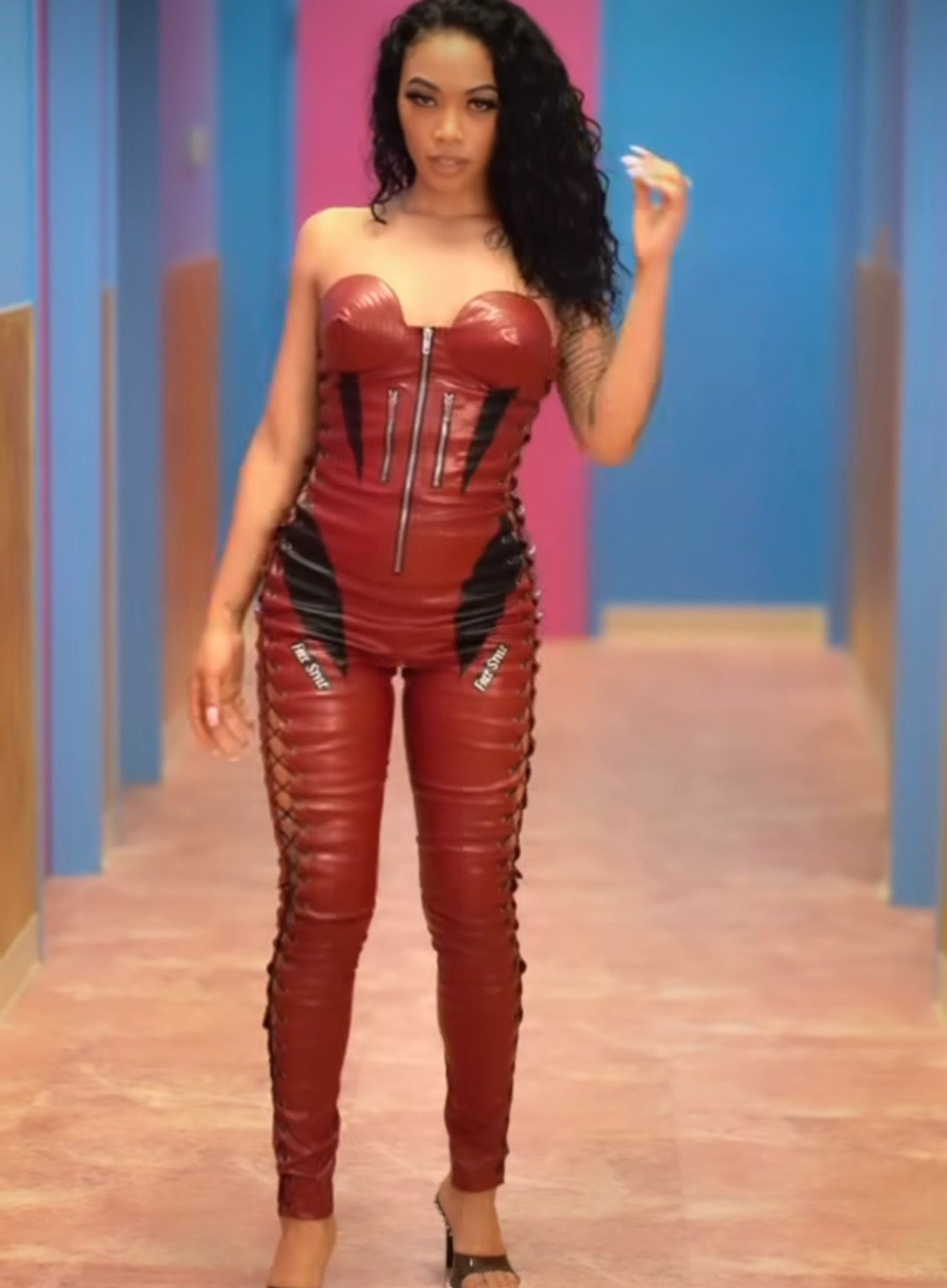 Burgundy Leather Jumpsuit