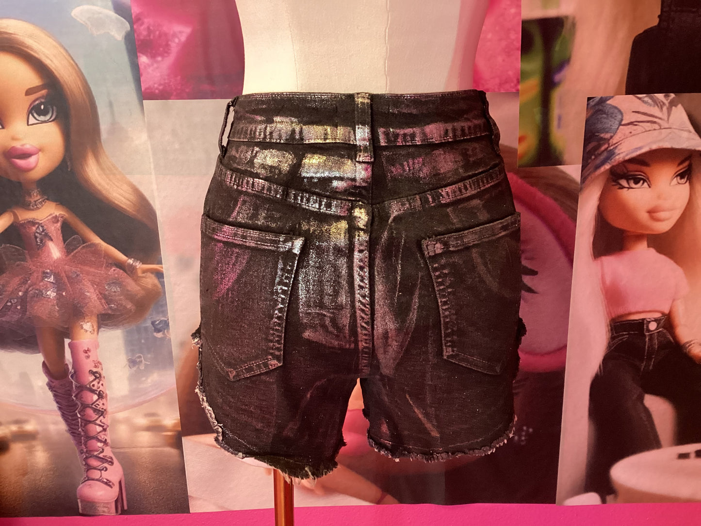 Black Rhinestone Jean Shorts