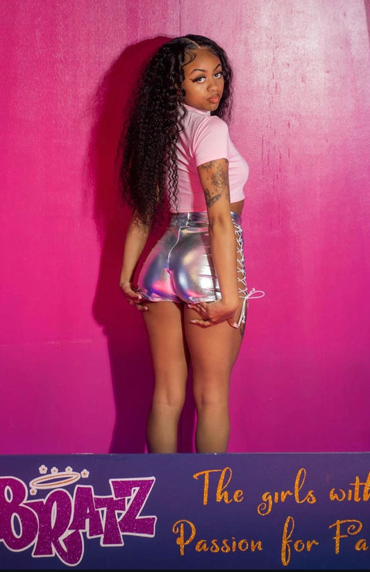 Silver Leather Shorts