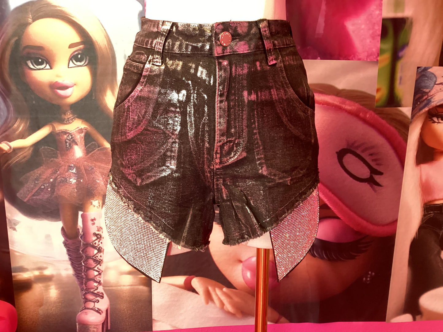 Black Rhinestone Jean Shorts