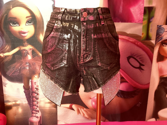 Black Rhinestone Jean Shorts